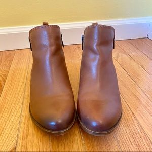 Lucky Brand Women's Brown Leather Double Side Zip Ankle Boots Booties